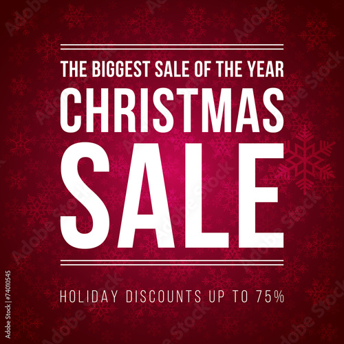 Christmas sale ad designed in modern flat style with snowflakes