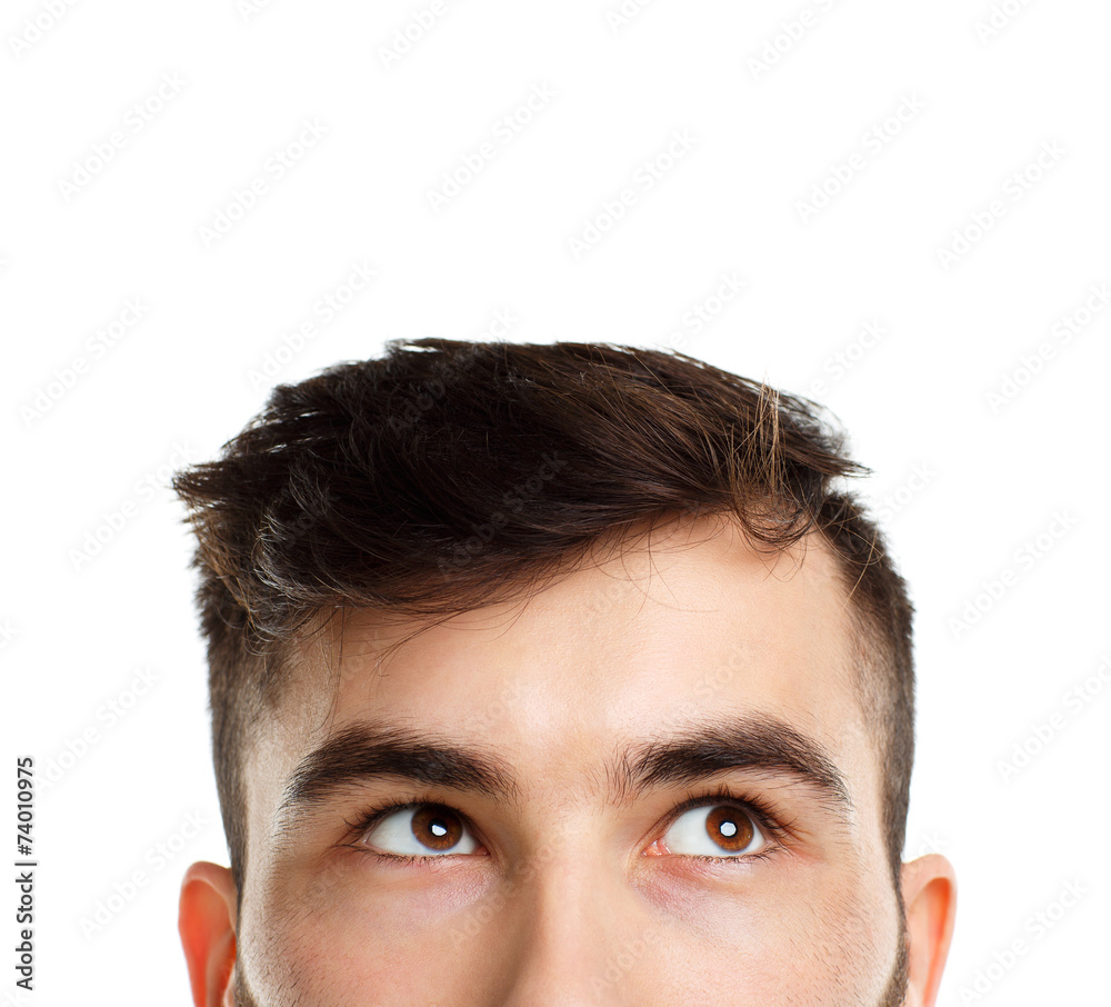 Fototapeta premium Half face expression looking on white