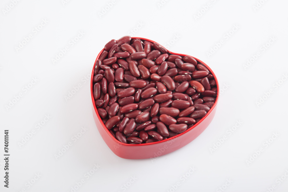 Red kidney beans in heart shape box Red kidney beans in heart shape box