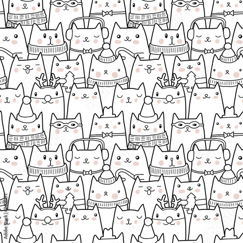 Christmas cats seamless pattern