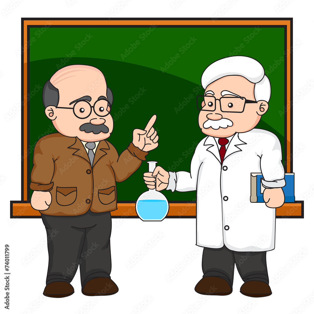 illustration of a chemistry or scientist at a chalkboard. illustration of a chemistry or scientist at a chalkboard.