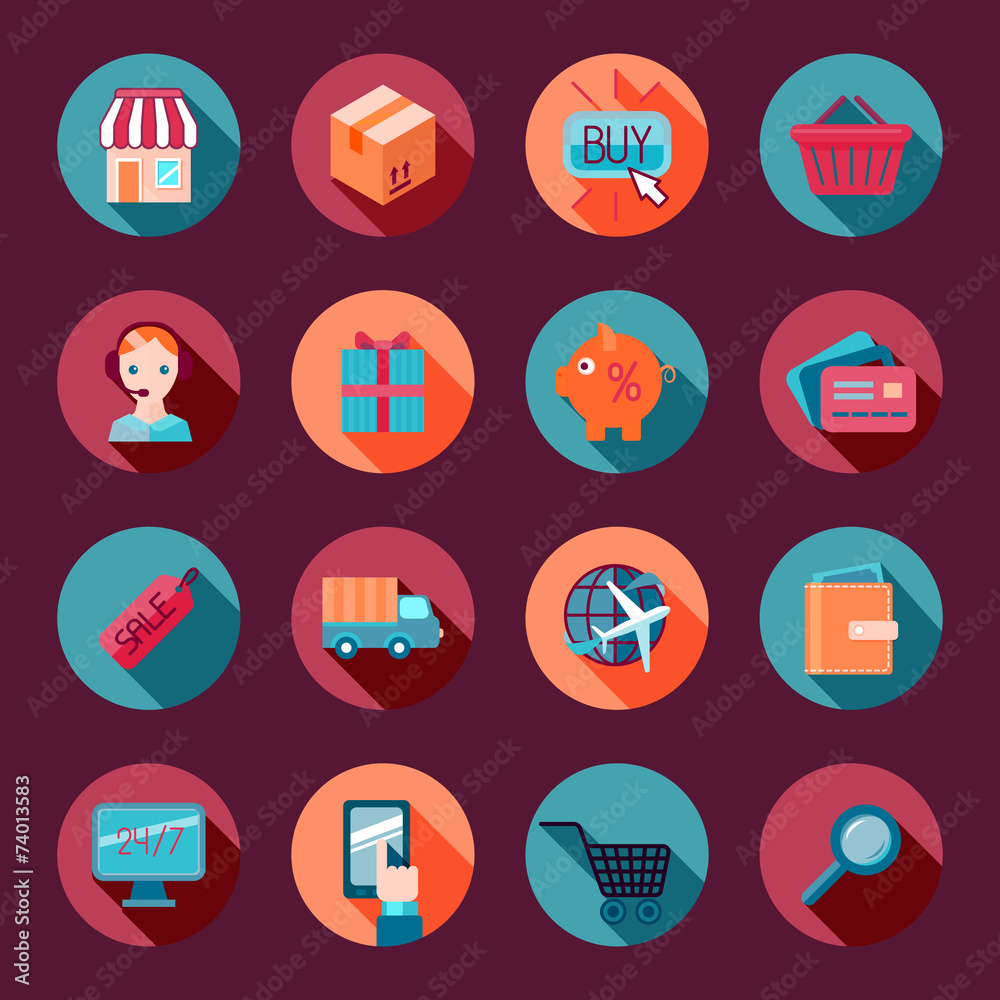 Shopping E-commerce Icons Set Flat