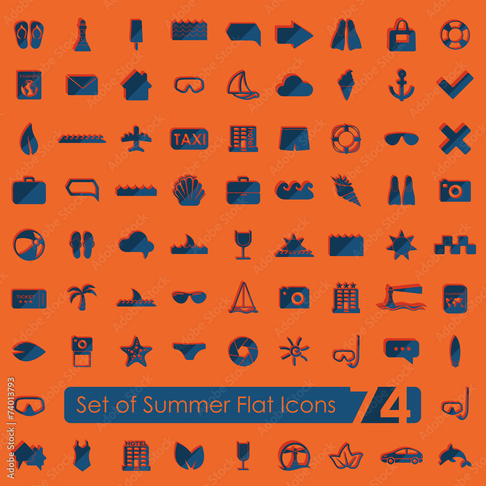 Set of summer flat icons Set of summer flat icons