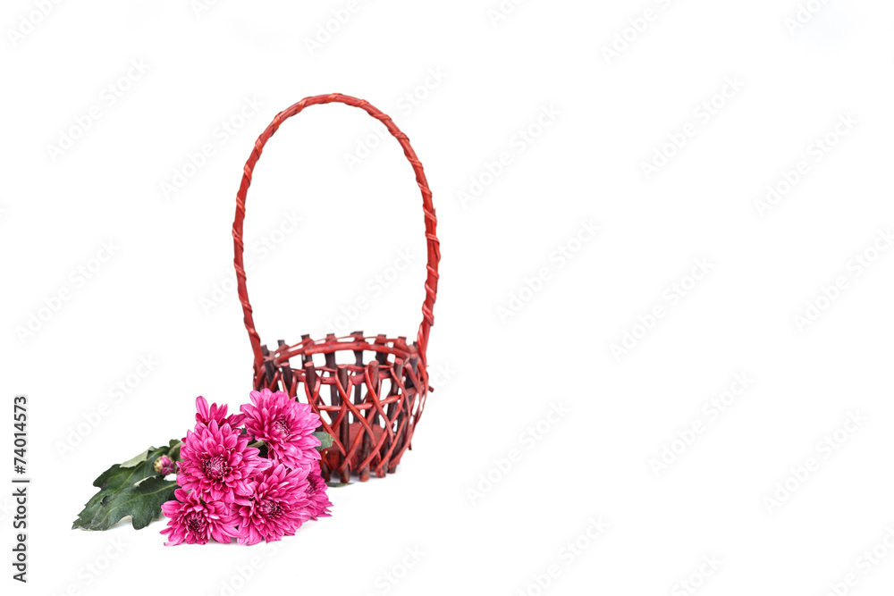 Flower in wooden handmade basket isolated on white background Flower in wooden handmade basket isolated on white background