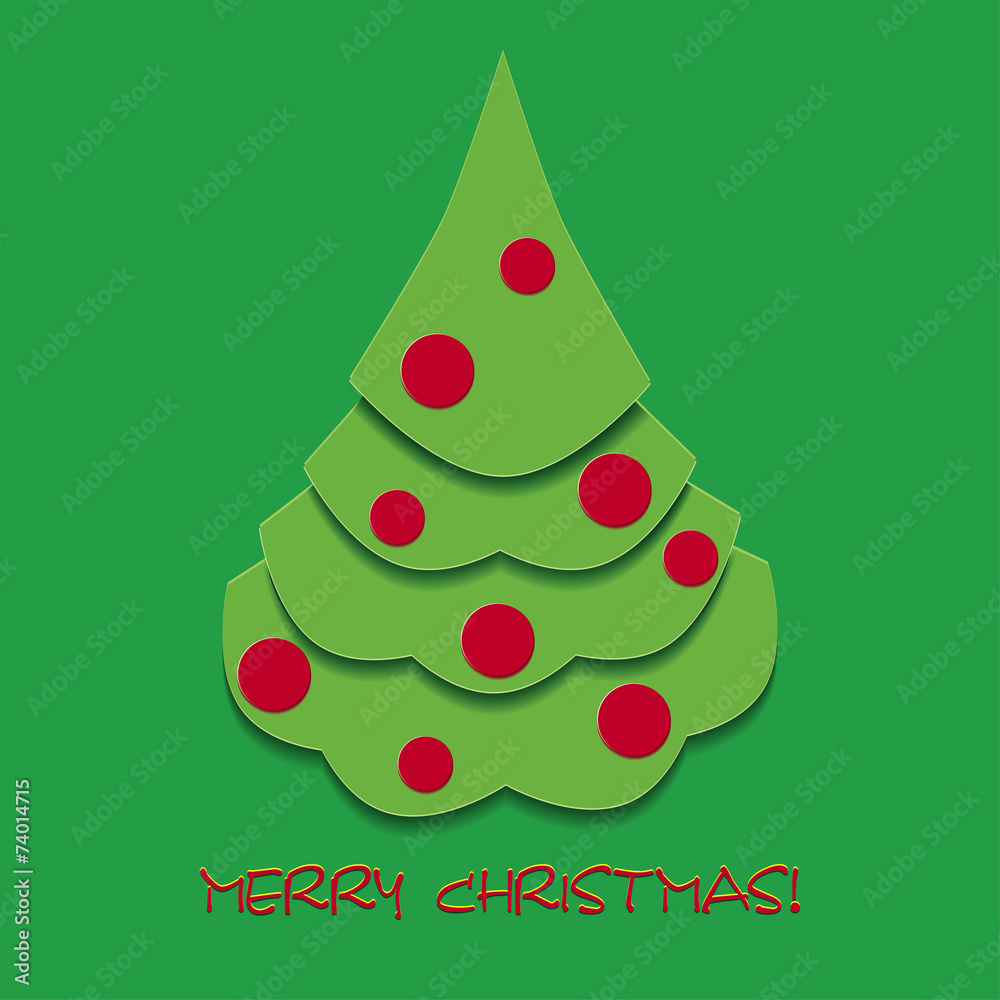 Naklejka premium Christmas greetings card with fir tree, vector illustration