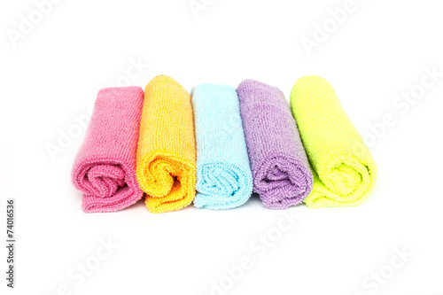 Color microfiber cloths for cleaning isolated on white backgroun