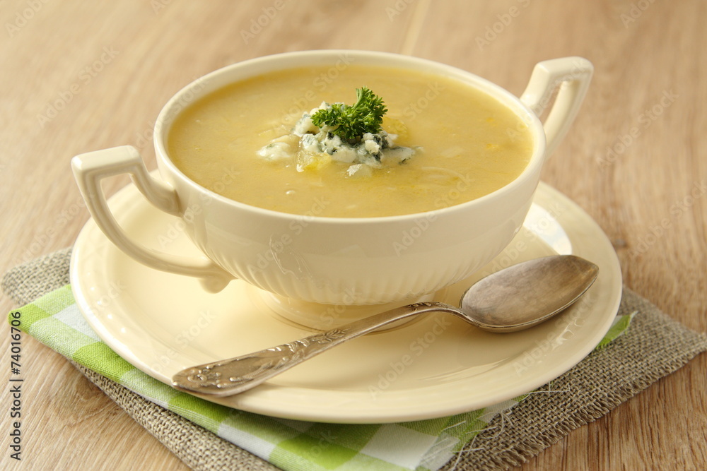 Homemade onion soup with celery and blue cheese Homemade onion soup with celery and blue cheese