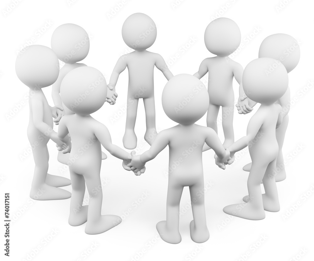 3D white people. All work together hand in hand 3D white people. All work together hand in hand
