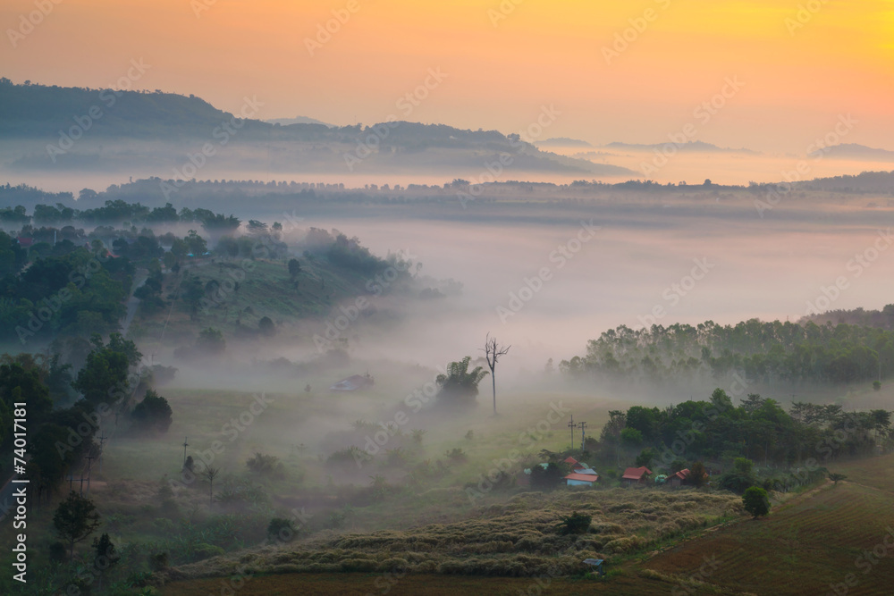 misty morning sunrise in mountain at Khao-kho Phetchabun,Thailan