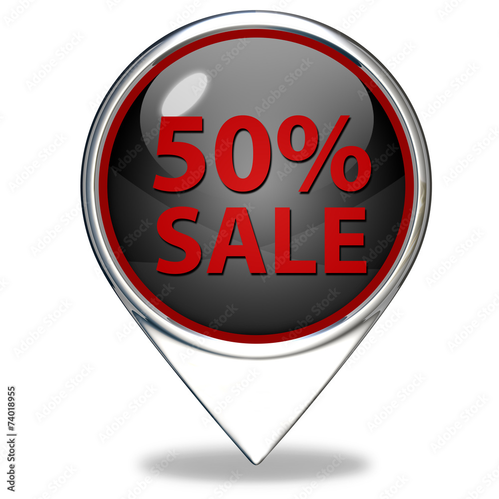 Sale fifty percent pointer icon on white background