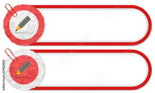 two buttons with texture crumpled paper and pencil