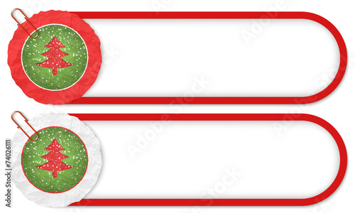 two buttons with texture crumpled paper and xmas tree
