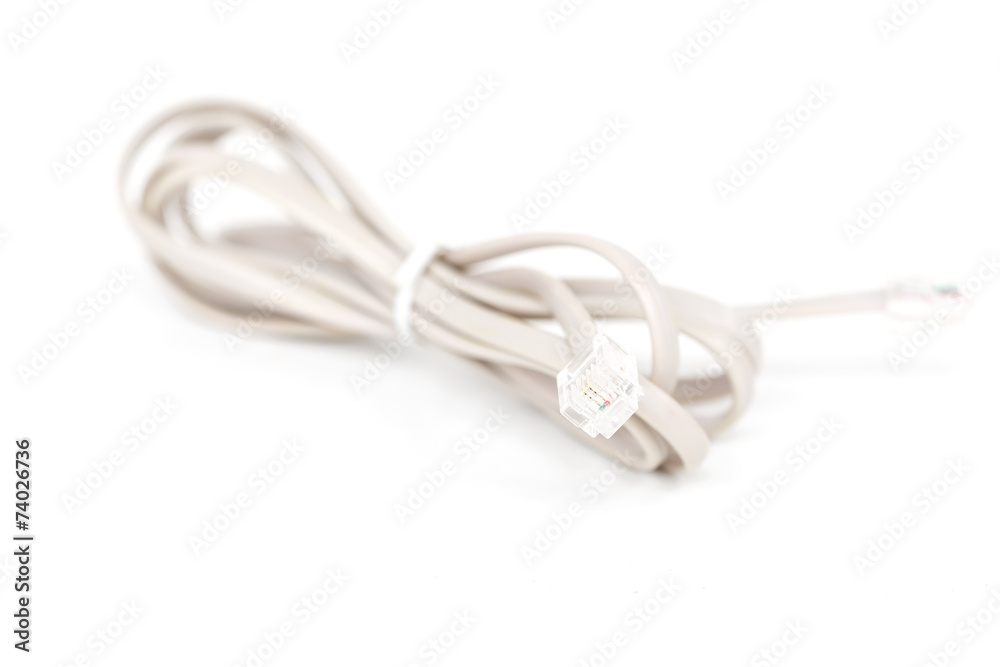 Telephone cable closeup, isolated on white background Telephone cable closeup, isolated on white background