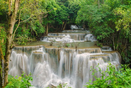 Waterfall in deep rain forest jungle (Huay Mae Kamin Waterfall i