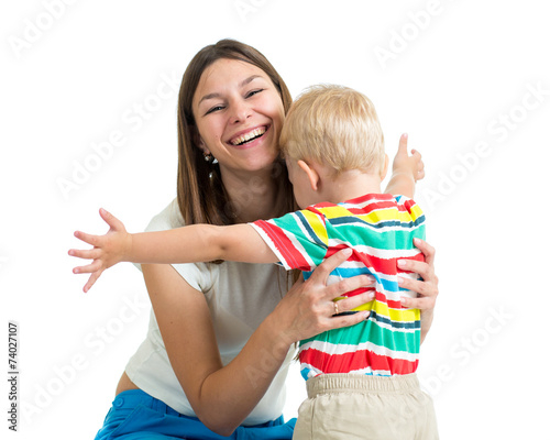 Young mother hugging kid