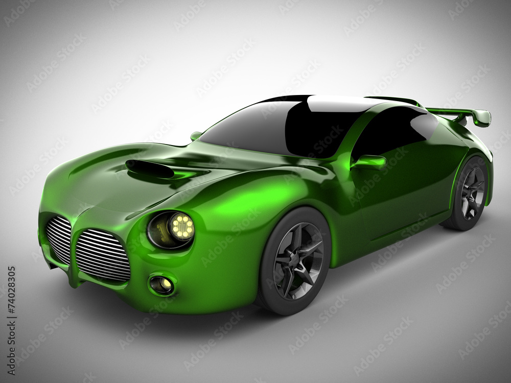 green luxury brandless sport car on white background