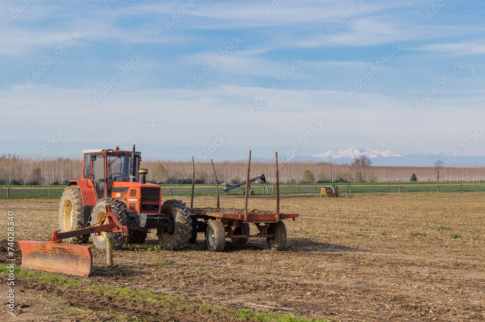 Obraz premium Agricultural Landscape with farm tools