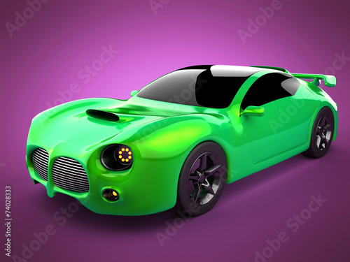 green luxury brandless sport car on pink background
