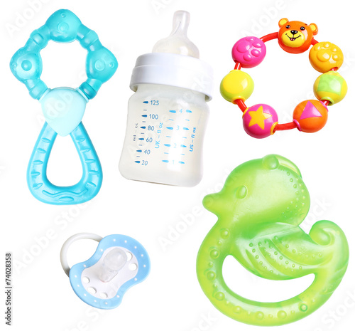 Fotótapéta teethers, soother and bottle for babies