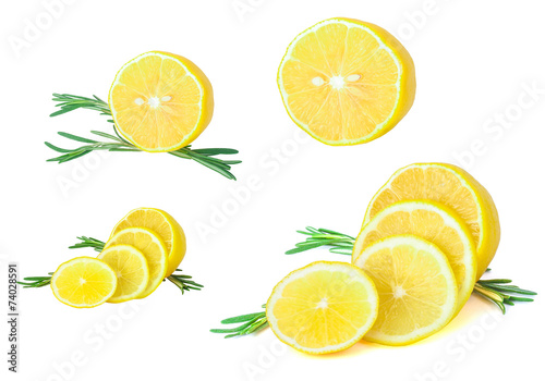 Wallpaper Mural Set of Fresh lemons with rosemary on White ground Torontodigital.ca