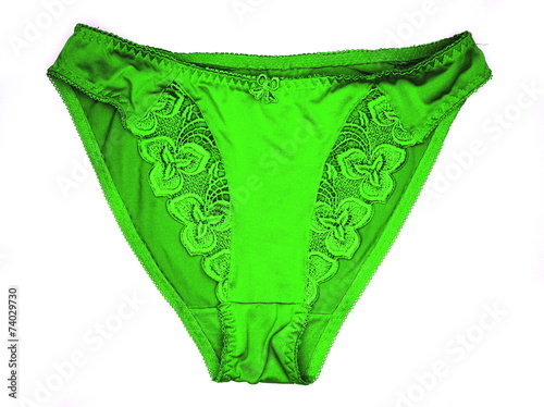 A green panties close-up on the white background.