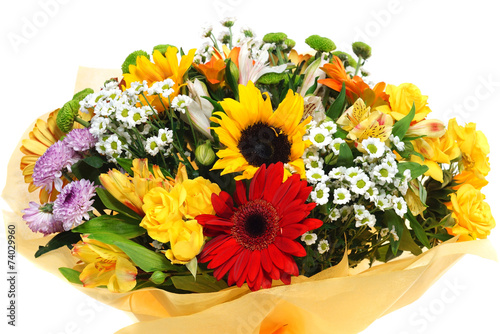 Bouquet of gerbera chrysanthemums and sunflowers