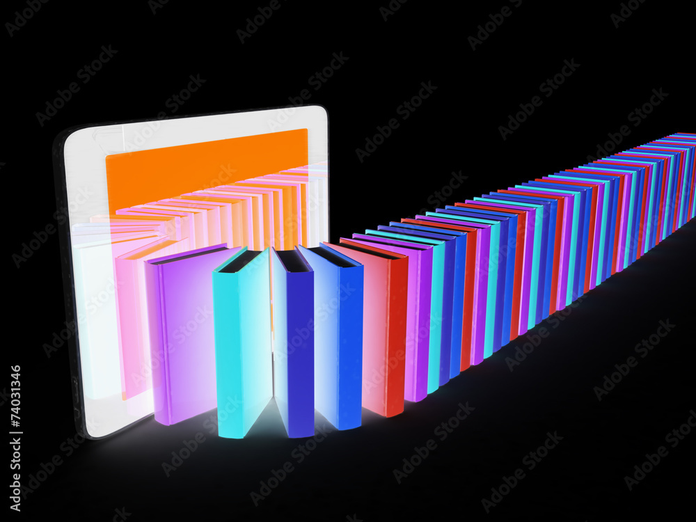 tablet pc and colorful real books