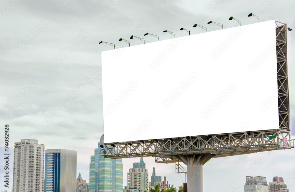 large blank billboard on road with city view background large blank billboard on road with city view background