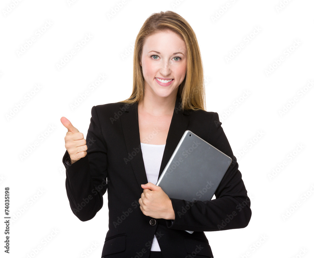 Businesswoman with tablet and thumb up Businesswoman with tablet and thumb up