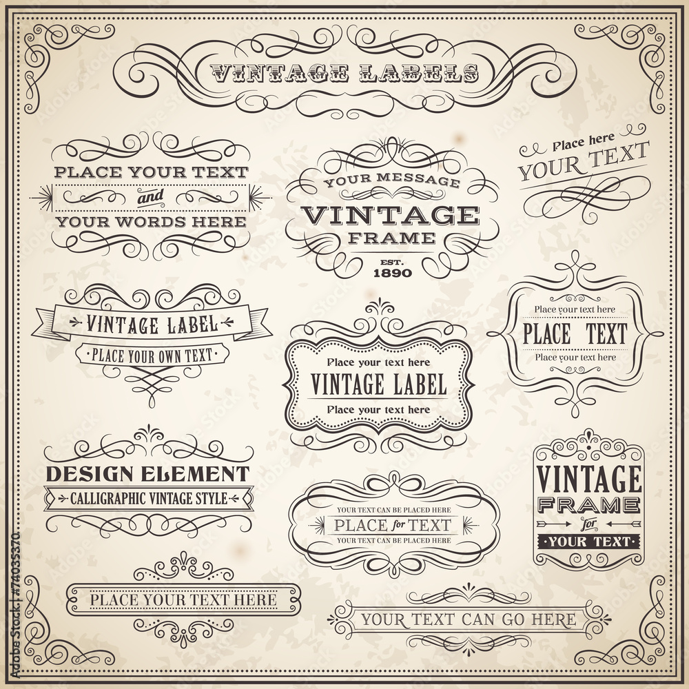 Vintage Calligraphic Labels Set - obrazy, fototapety, plakaty 