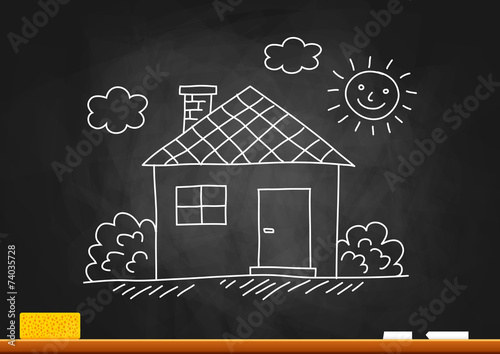 House drawing on blackboard