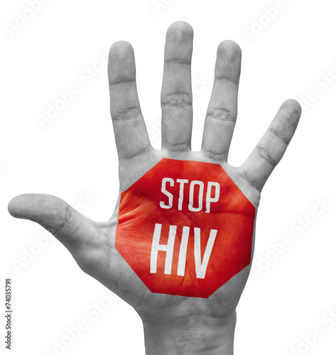 Quadro su tela Stop HIV Sign Painted, Open Hand Raised.