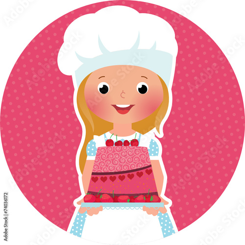 Girl with cake baker