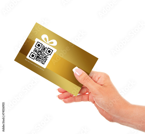 hand holding discount coupon isolated over white