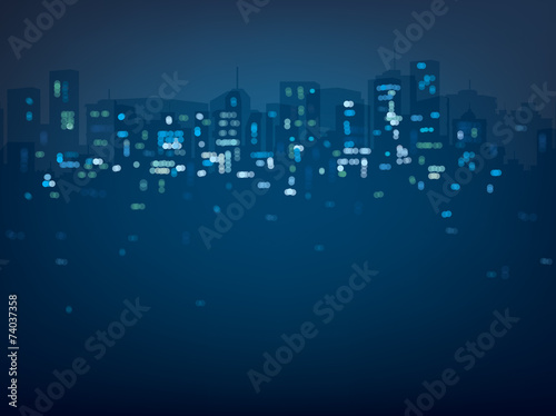 Vector bokeh night city background in blue colors.