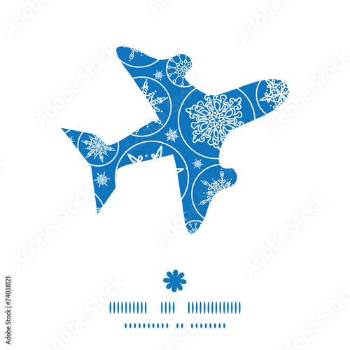 Vector falling snowflakes airplane silhouette pattern frame