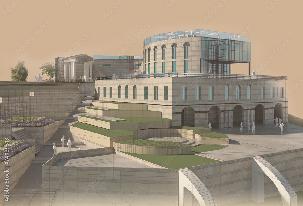 Fototapeta premium Abstract architecture wireframe, render of building