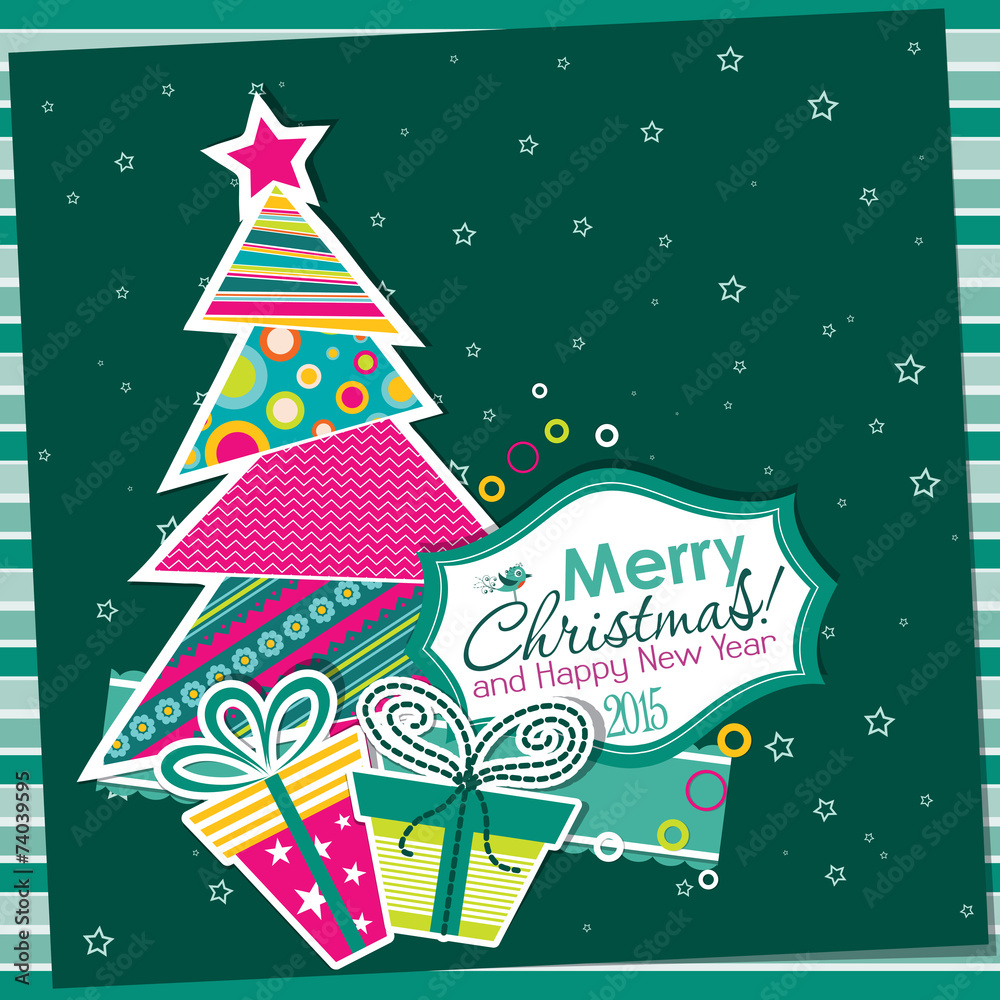 Template Christmas greeting card, vector - obrazy, fototapety, plakaty 