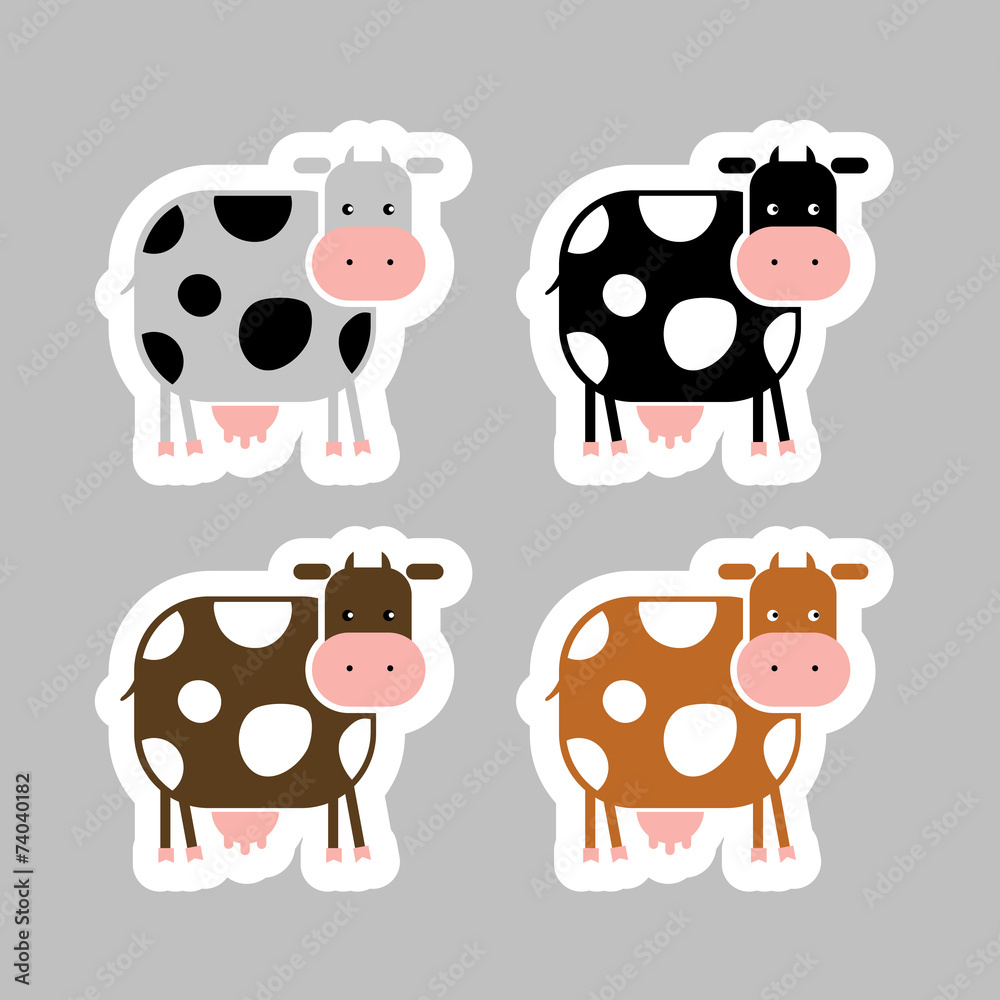 Fototapeta premium Stickers with funny cow for your design