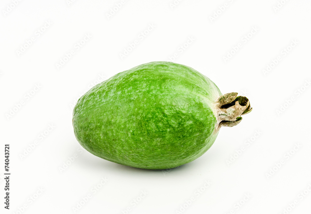 One whole ripe feijoa isolated on white background One whole ripe feijoa isolated on white background