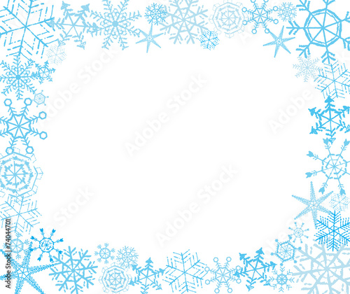 Hand-drawn snowflake frame in white and blue