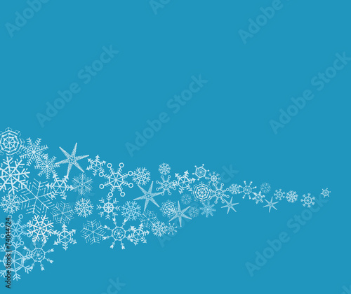 Hand-drawn snowflake abstract background in blue and white