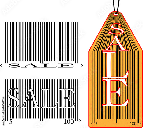 Label with the bar code and the inscription sale