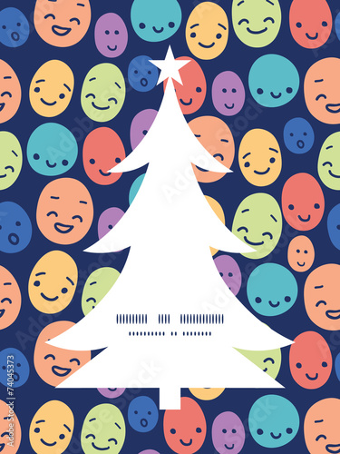 Vector funny faces Christmas tree silhouette pattern frame card