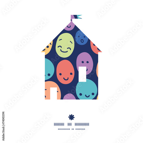 Vector funny faces house silhouette pattern frame