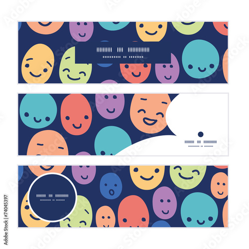 Vector funny faces horizontal banners set pattern background