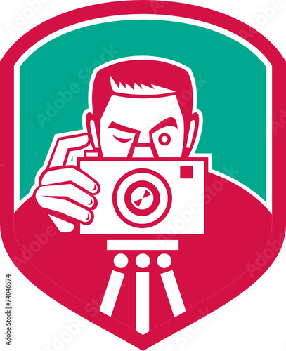 Photographer Shooting Camera Shield Retro