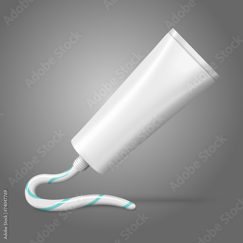 Blank white realistic tube with squeezed from it - paste, cream