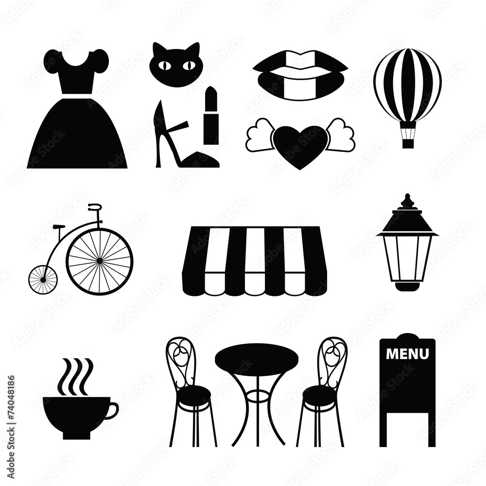 Fototapeta premium collection of black vector french icons