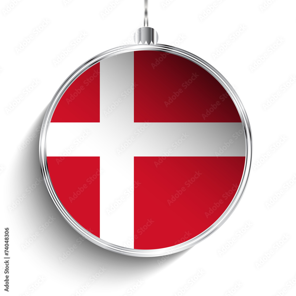 Obraz premium Merry Christmas Silver Ball with Flag Denmark